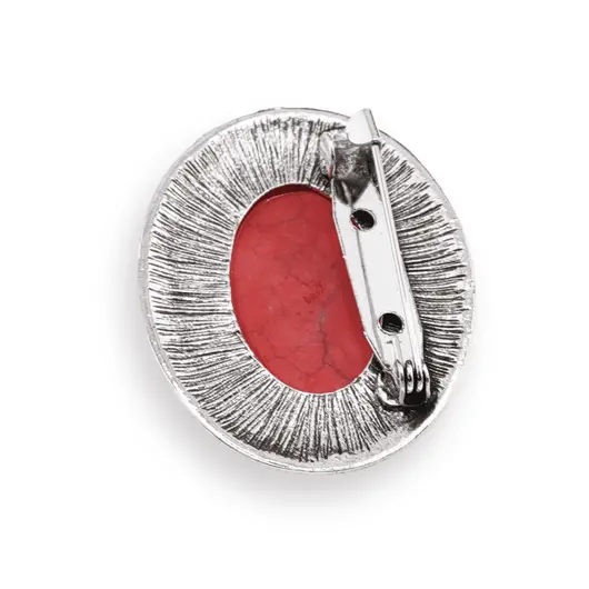 Brosa ovala cu Coral rosu, 47mm, imagine 2