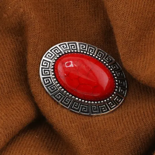 Brosa ovala cu Coral rosu, 47mm, imagine 3