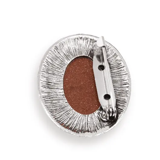 Brosa ovala cu Goldstone maro, 47mm, imagine 2