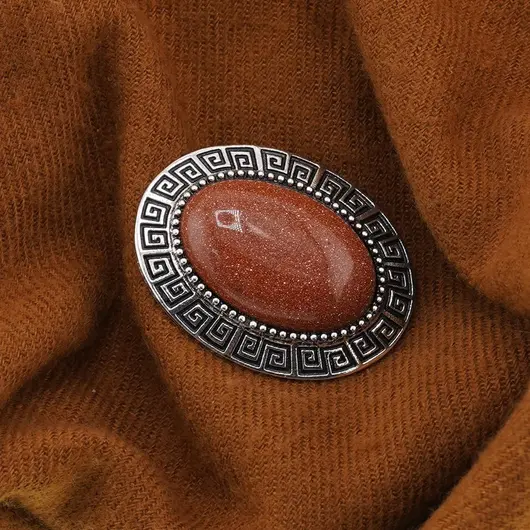 Brosa ovala cu Goldstone maro, 47mm, imagine 3