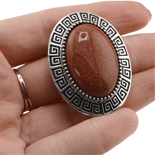 Brosa ovala cu Goldstone maro, 47mm, imagine 4