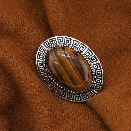 Brosa ovala cu Ochi de tigru, 47mm, imagine 3