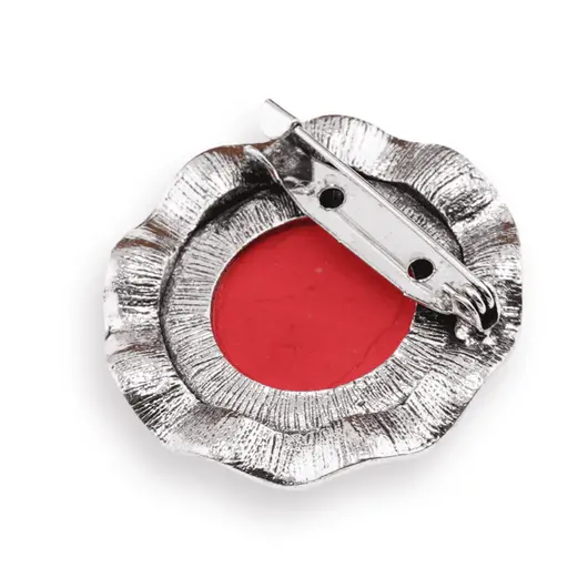 Brosa rotunda cu Coral rosu, 45mm, imagine 2