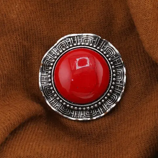 Brosa rotunda cu Coral rosu, 45mm, imagine 3