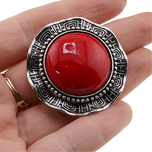Brosa rotunda cu Coral rosu, 45mm, imagine 4