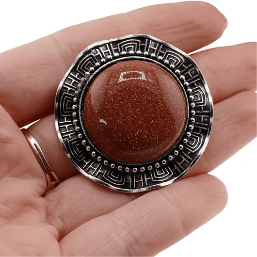 Brosa rotunda cu Goldstone maro, 45mm, imagine 4