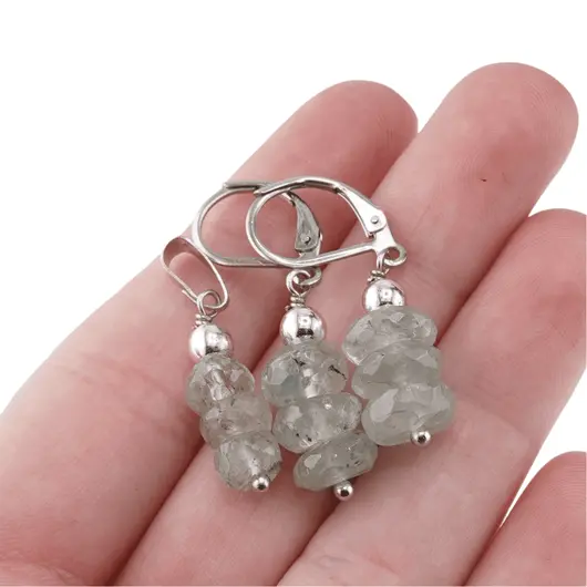 Set cercei cu agatatoare si pandantiv Acvamarin discuri fatetate, 6-8mm, imagine 4