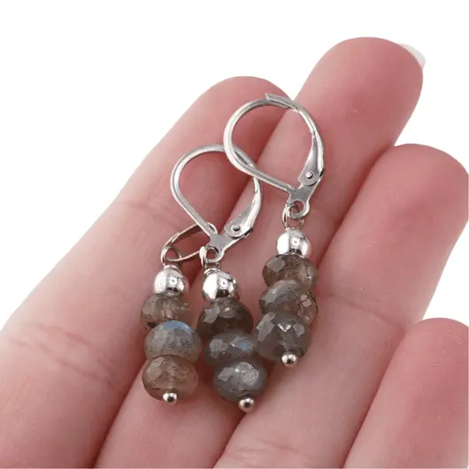 Set cercei cu agatatoare si pandantiv Labradorit discuri fatetate, 5-6mm, imagine 4