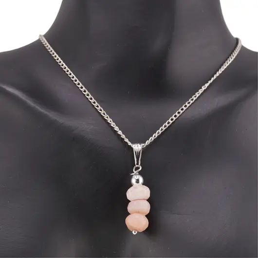 Set cercei cu agatatoare si pandantiv Opal roz discuri fatetate, 7-8mm, imagine 3