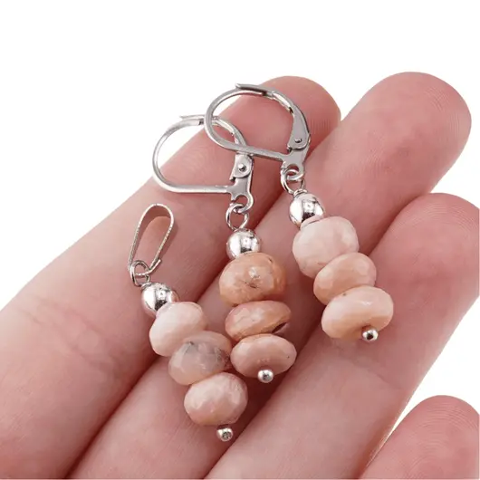 Set cercei cu agatatoare si pandantiv Opal roz discuri fatetate, 7-8mm, imagine 4