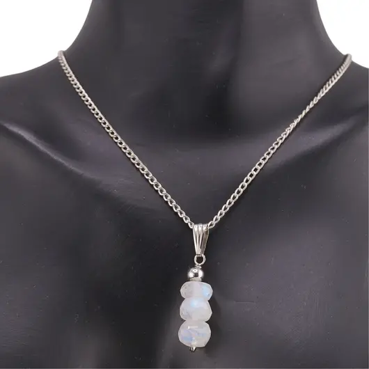 Set cercei cu agatatoare si pandantiv Piatra Lunii alba discuri fatetate, 7-8mm, imagine 3