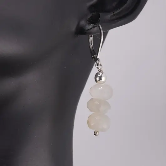 Set cercei cu agatatoare si pandantiv Piatra Lunii gri discuri fatetate, 8-9mm, imagine 2