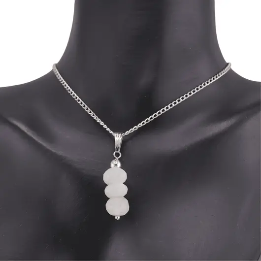 Set cercei cu agatatoare si pandantiv Piatra Lunii gri discuri fatetate, 8-9mm, imagine 3