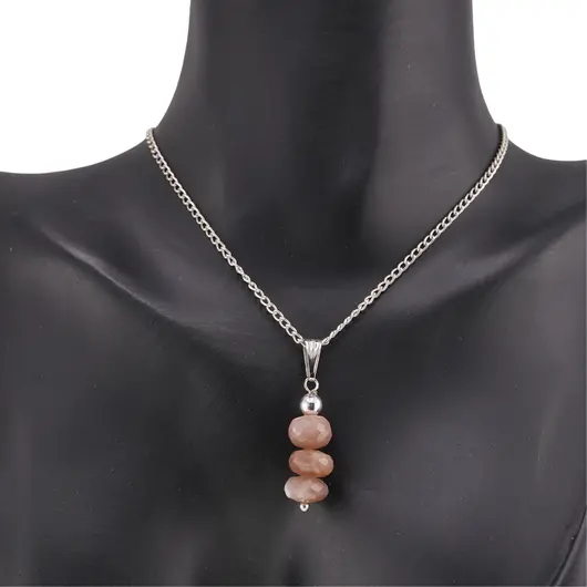 Set cercei cu agatatoare si pandantiv Piatra Lunii maro discuri fatetate, 7-8mm, imagine 3