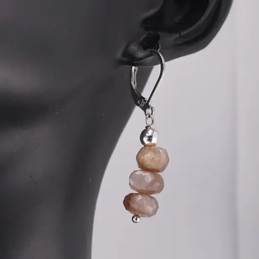 Set cercei cu agatatoare si pandantiv Piatra Lunii maro discuri fatetate, 7-8mm, imagine 2