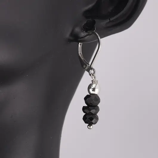 Set cercei cu agatatoare si pandantiv Turmalina neagra discuri fatetate, 5mm, imagine 2