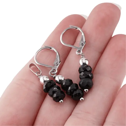 Set cercei cu agatatoare si pandantiv Turmalina neagra discuri fatetate, 5mm, imagine 4
