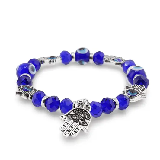 Bratara Feng Shui pe elastic sfere fatetate cu Ochi protector si Hamsa, imagine 2