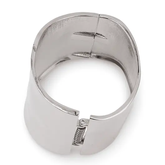 Bratara lata din metal gri, model cilindric texturat, imagine 2