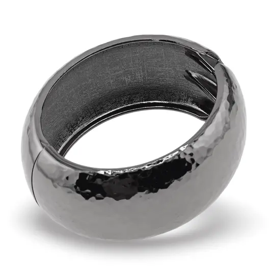 Bratara lata din metal negru ovala texturata, imagine 2