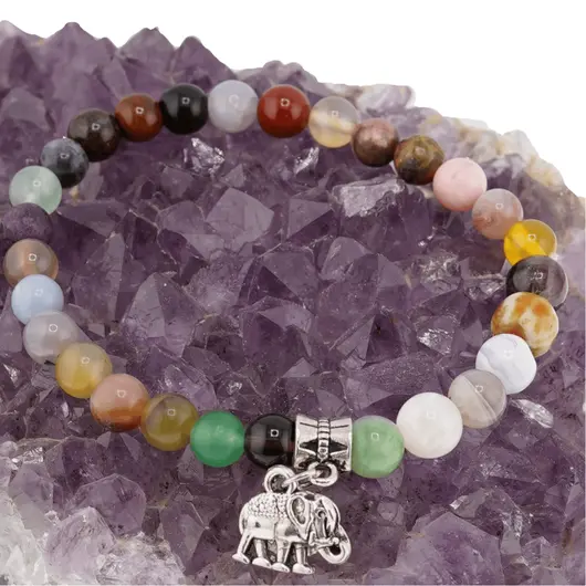 Bratara pe elastic Mix Cristale pentru protectie sfere cu element argintiu elefant, 6mm, imagine 3