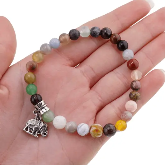 Bratara pe elastic Mix Cristale pentru protectie sfere cu element argintiu elefant, 6mm, imagine 4