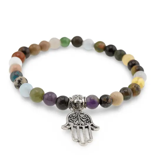 Bratara pe elastic Mix Cristale pentru protectie sfere cu element argintiu Hamsa, 6mm, imagine 2