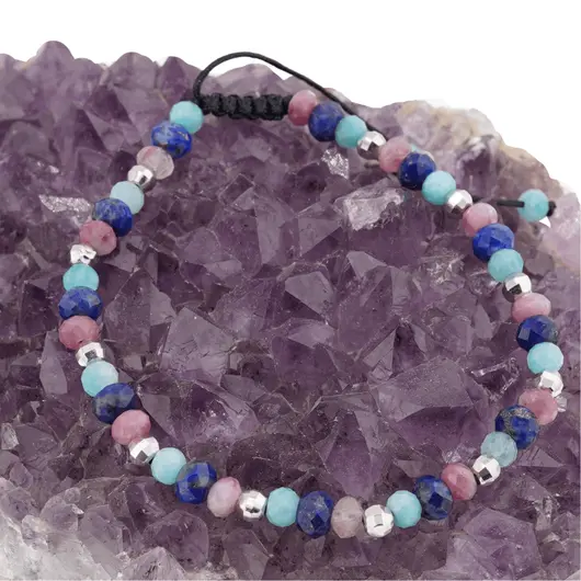 Bratara pe nod culisant Turmalina, Lapis Lazuli si Amazonit cu bumbi Argint 925, 5-6mm, imagine 3