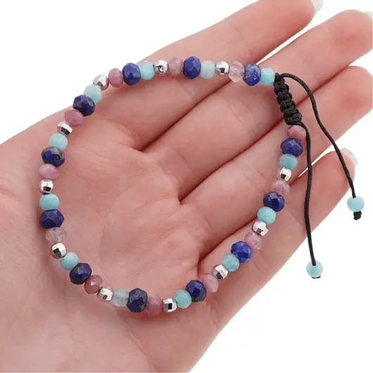 Bratara pe nod culisant Turmalina, Lapis Lazuli si Amazonit cu bumbi Argint 925, 5-6mm, imagine 4