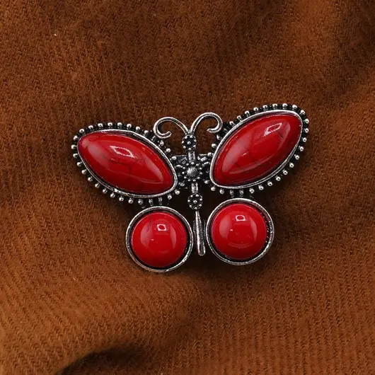 Brosa fluture cu Coral rosu, 44mm, imagine 3