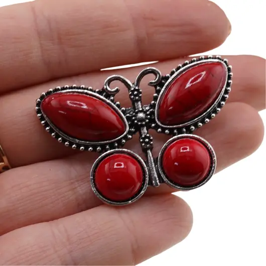 Brosa fluture cu Coral rosu, 44mm, imagine 4