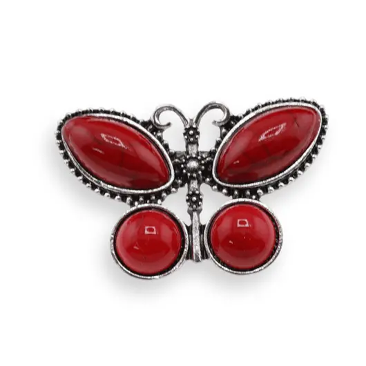Brosa fluture cu Coral rosu, 44mm