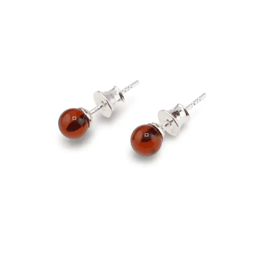 Cercei cu surub chihlimbar 5mm cu argint 925, cireasa