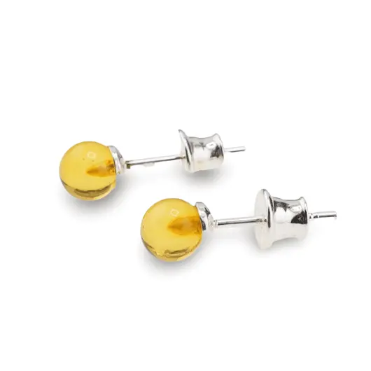 Cercei cu surub chihlimbar 5mm cu argint 925, lamaie, imagine 2