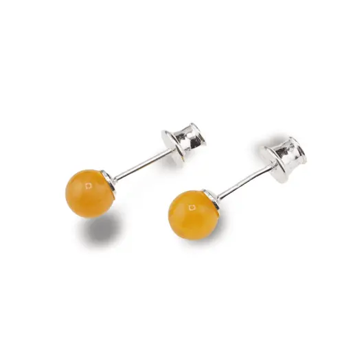 Cercei cu surub chihlimbar 5mm cu argint 925, portocala