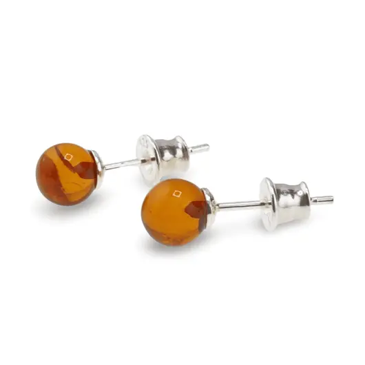 Cercei cu surub chihlimbar 6mm cu argint 925, coniac, imagine 2