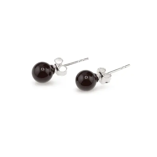 Cercei cu surub chihlimbar 6mm cu argint 925, negru