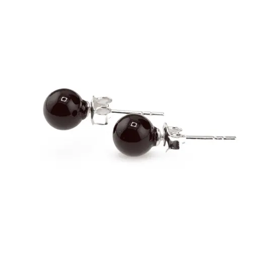 Cercei cu surub chihlimbar 6mm cu argint 925, negru, imagine 2
