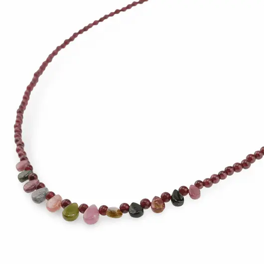 Colier Granat sfere si Turmalina multicolora briolete, 3-7mm, imagine 2