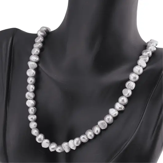 Colier Perle de cultura neuniforme gri, 8-9mm, imagine 3