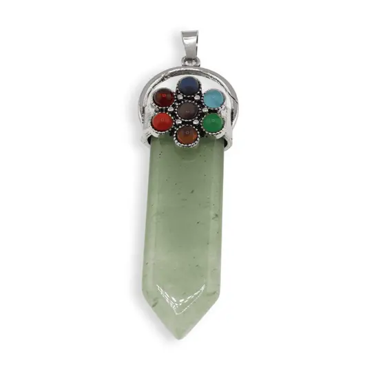 Pandantiv Aventurin sabie cu 7 chakre floare, 65mm