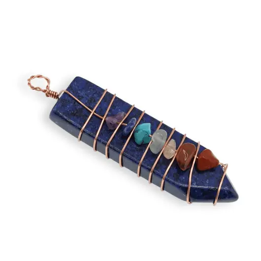 Pandantiv Lapis Lazuli cu montura din sarma si cristalele celor 7 chakre, 48mm, imagine 2
