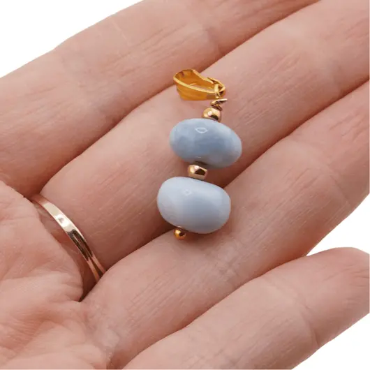 Pandantiv Opal albastru discuri cu bumbi aurii, 10mm, imagine 3