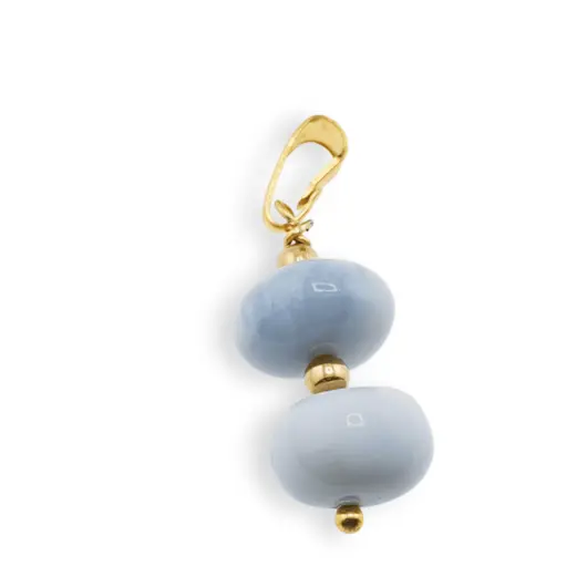 Pandantiv Opal albastru discuri cu bumbi aurii, 10mm