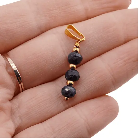 Pandantiv Safir discuri fatetate cu bumbi aurii, 6mm, imagine 3