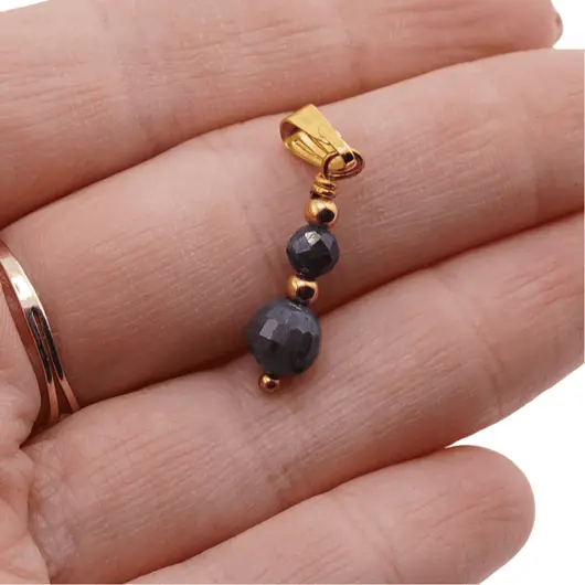 Pandantiv Safir sfere fatetate cu bumbi aurii, 4-6mm, imagine 3
