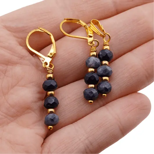 Set Cercei si Pandantiv Safir discuri fatetate cu bumbi aurii, 6mm, imagine 3