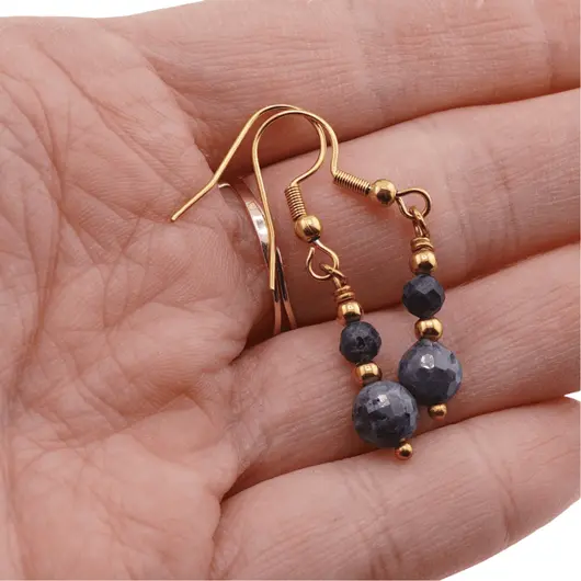 Set Cercei si Pandantiv Safir sfere fatetate cu bumbi aurii, 4-6mm, imagine 3