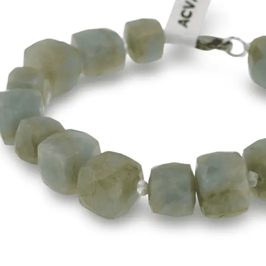 Bratara Acvamarin cuburi fatetate 8-10mm si Cristal de stanca discuri fatetate 3mm, imagine 3