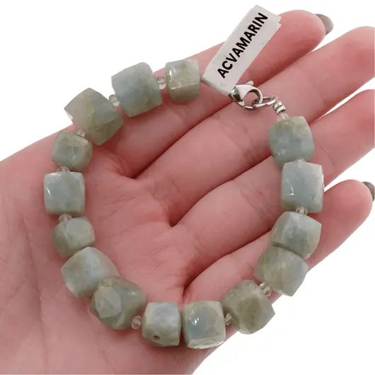Bratara Acvamarin cuburi fatetate 8-10mm si Cristal de stanca discuri fatetate 3mm, imagine 4